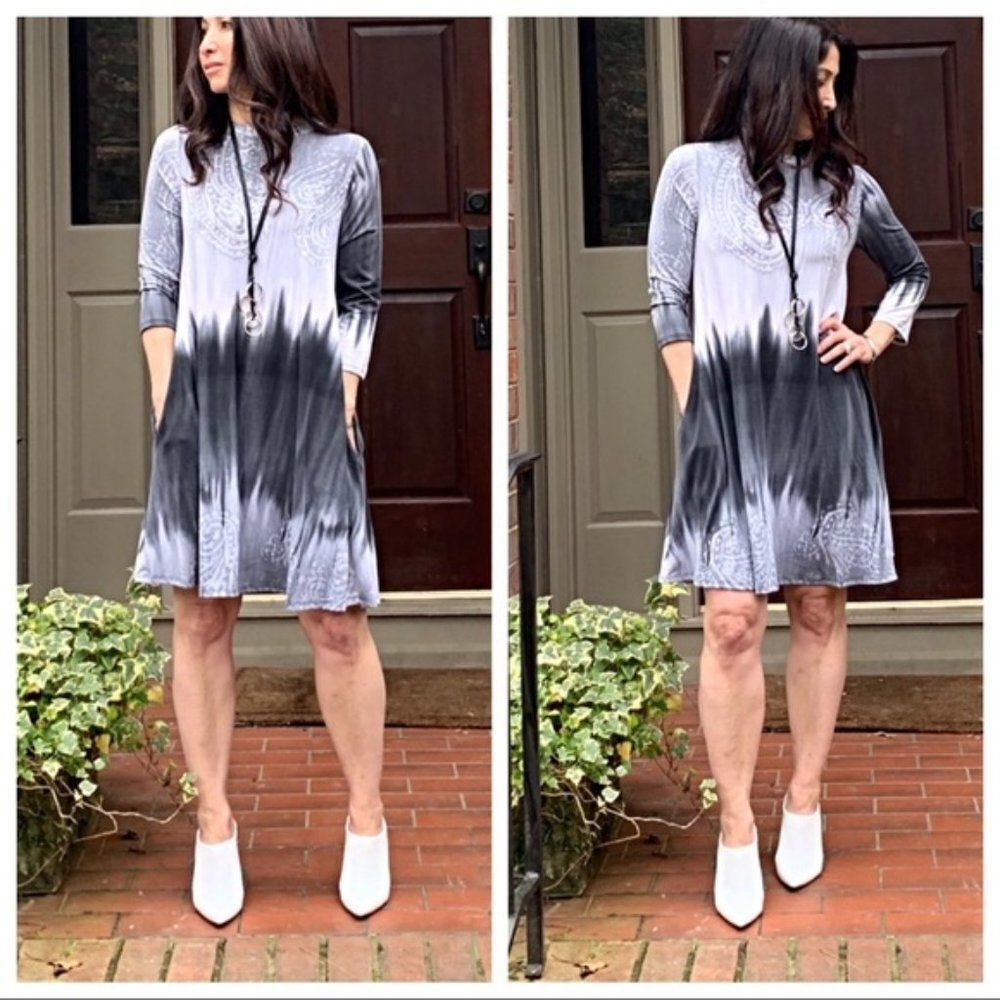 Boho Tie-Dye Babydoll Dress With Pockets NEW